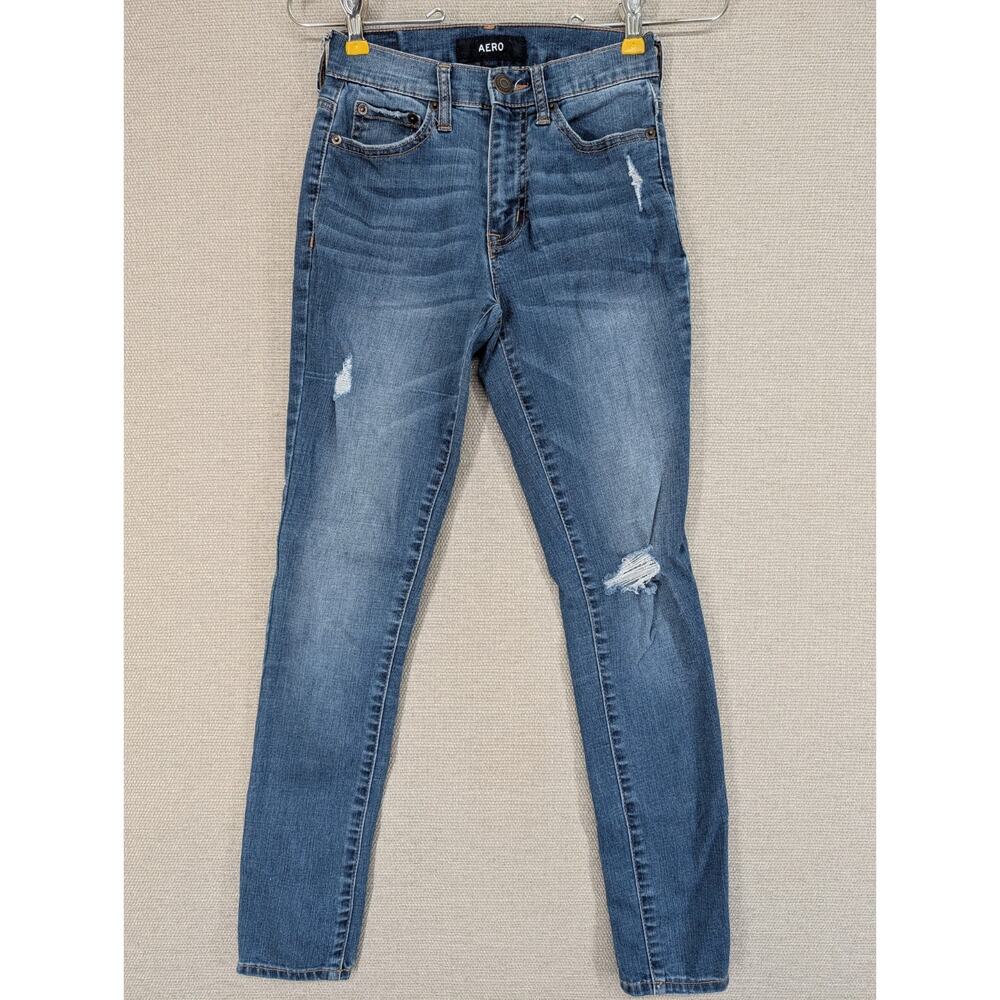 Aeropostale Aero Womens Blue Denim Skinny Jeans Size 00 Short High Rise